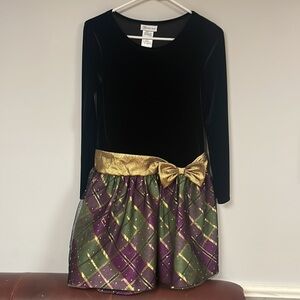 Beautiful Bonnie Jean Girls Velvet Dress, 16, Black, Metallic sash & bow